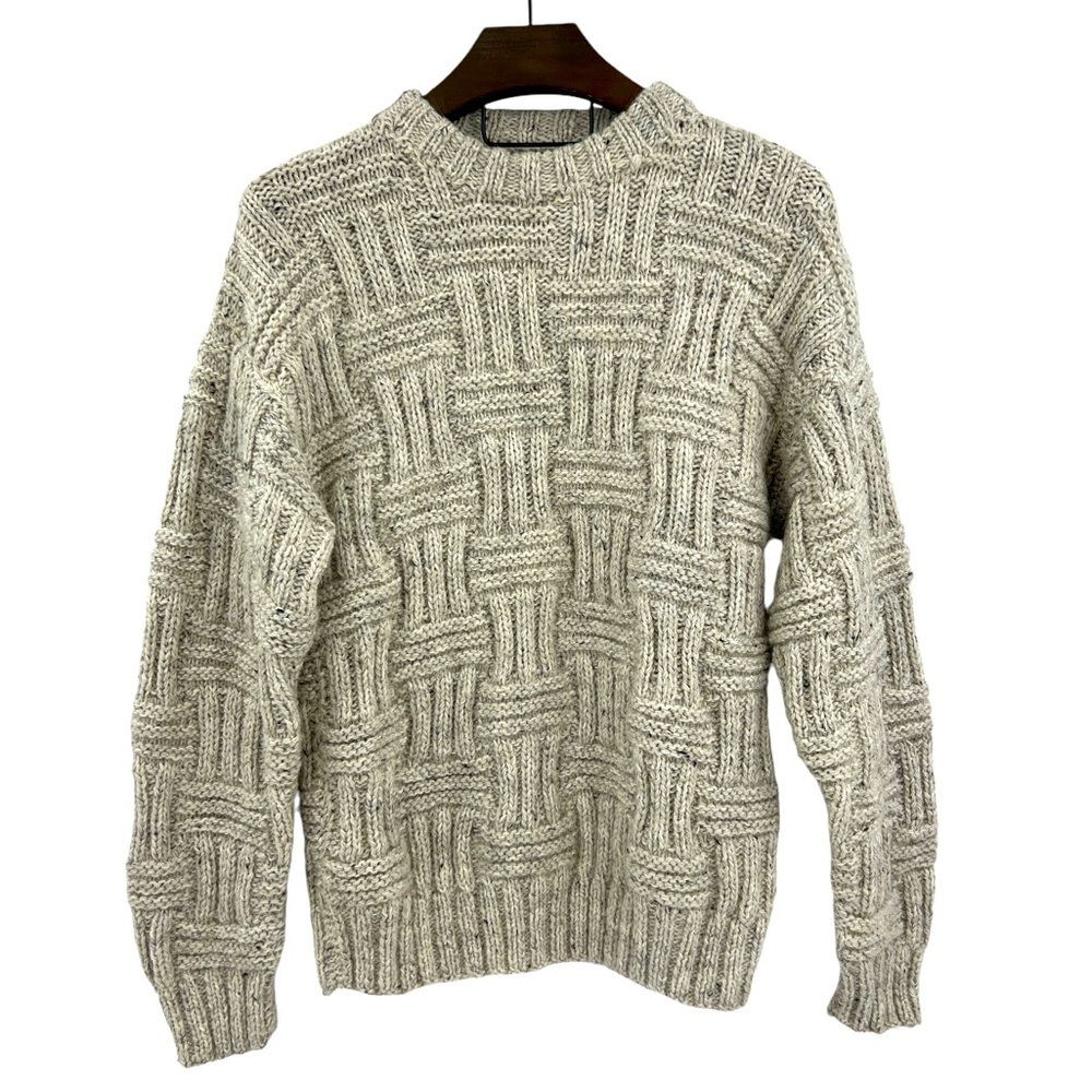 Vintage Handmade Cable Knit Crew Neck Raised Heavy Knit fisherman Sweaterr SZ L